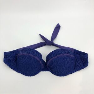 AERIE Holly Bikini Push Up Top French Crochet Lace‎ 34B Blue
